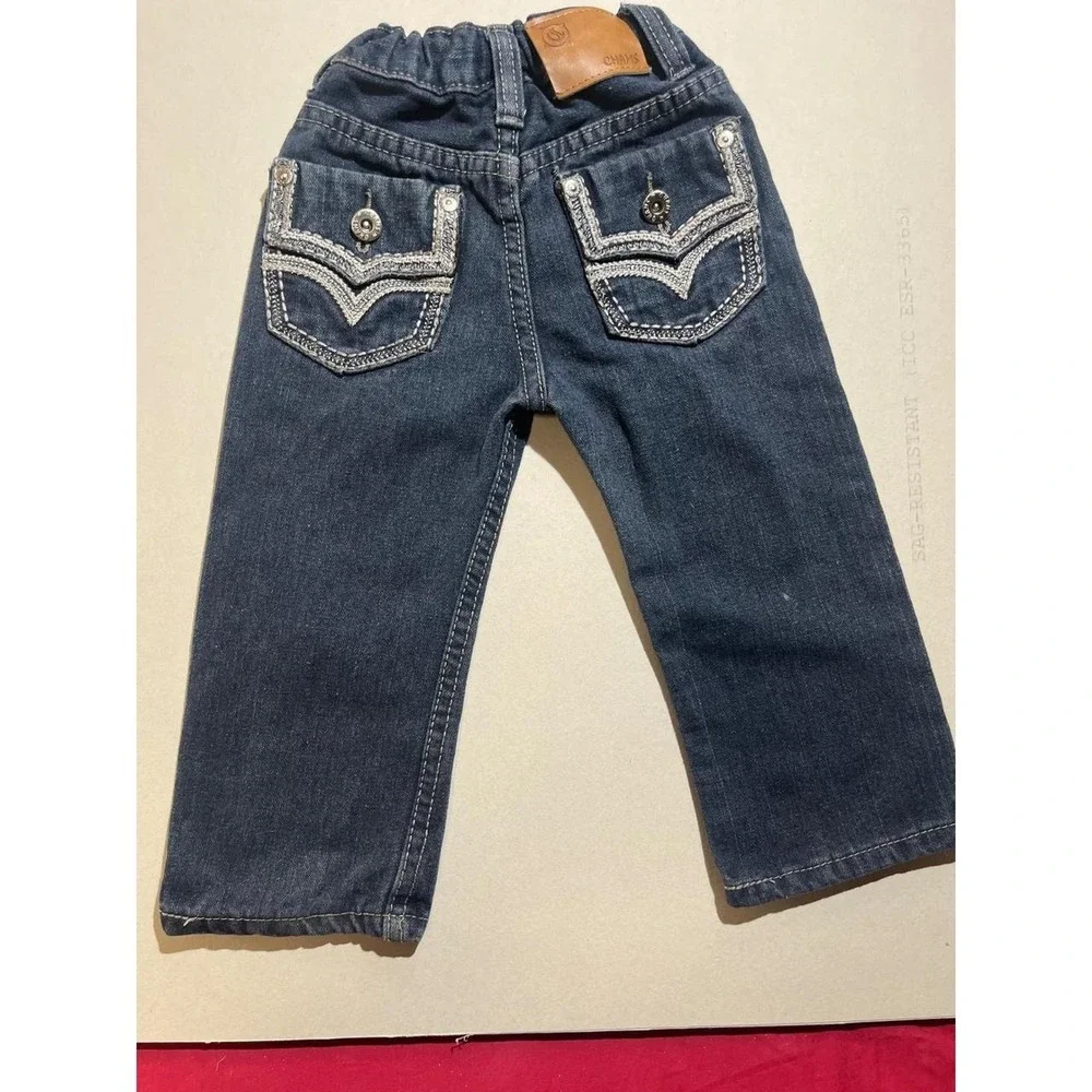 Chams Toddler Girls Dark Wash Slim Fit Denim Jeans Size 2T Embroidered Pockets